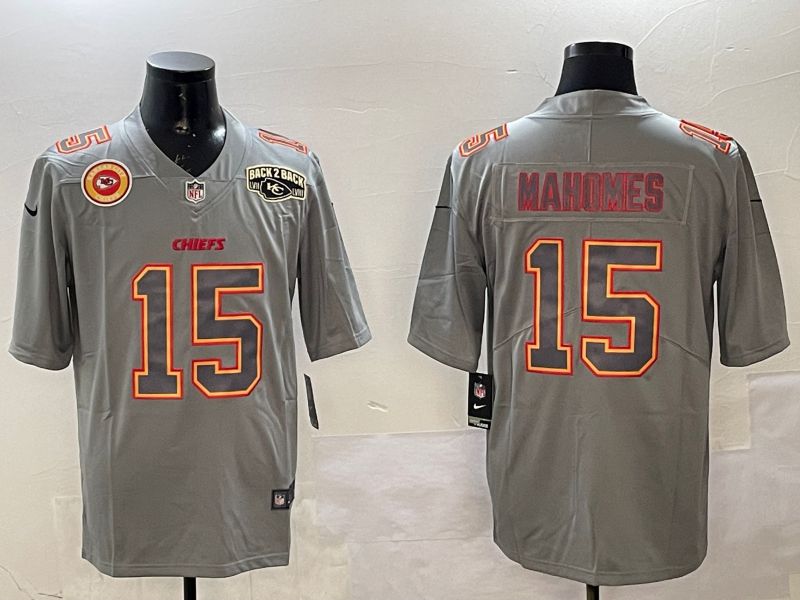 Men Kansas City Chiefs 15 Mahomes Grey 2025 Nike Vapor Limited NFL Jersey style 2106